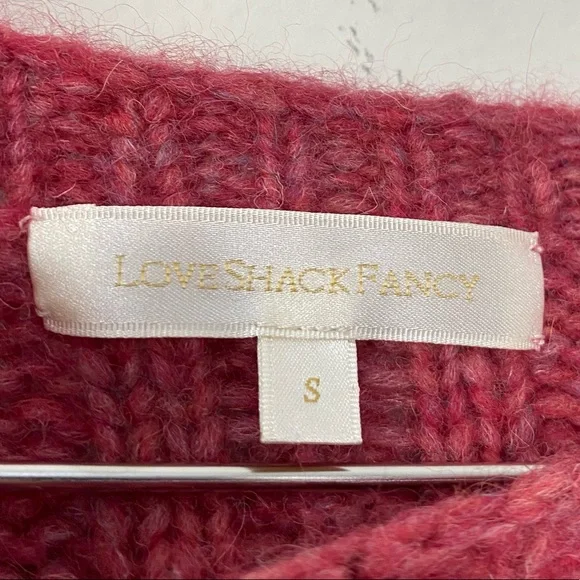 LoveShackFancy Kingston Rose Pink Fringe Sweater Alpaca Wool Blend - Picture 6 of 7